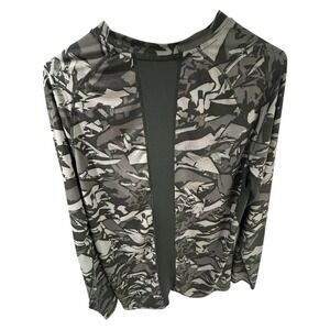 RUSSELL Dri Power Stretchy Activewear Shirt in Gray Black Camo Women's Large